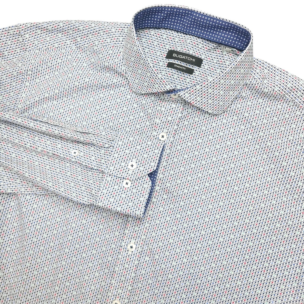 Bugatchi Shaped Fit Shirt Mens 2XL White Floral Long Sleeve Button Up Casual